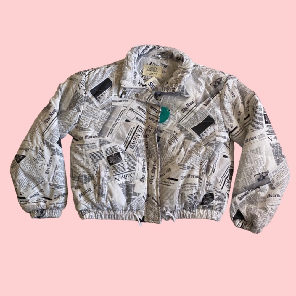 bnwt ashley 26 international newsprint pattern puffer jacket